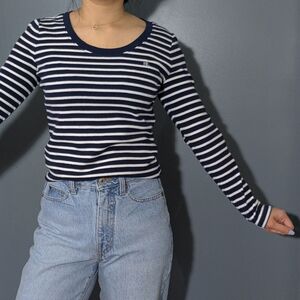 Lauren Ralph Lauren crewneck long sleeve striped tee navy blue and white Small